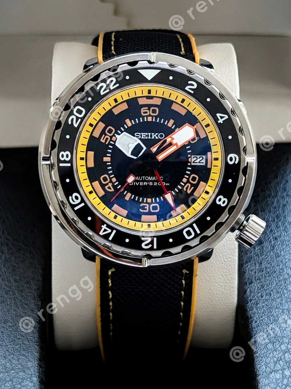 47mm Seiko GMT Tuna Canned Men's Black Yellow Diver's Mod Automatic Sapphire